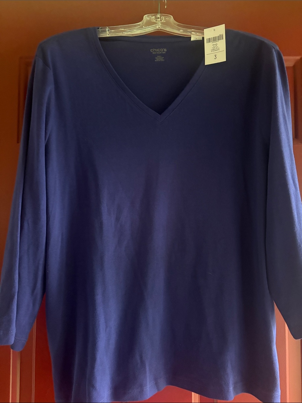 Chico's Chloe V-Neck 3/4 Sleeve Tee in Carbon Blue Chico’s Size 3(XL) 100%Cotton